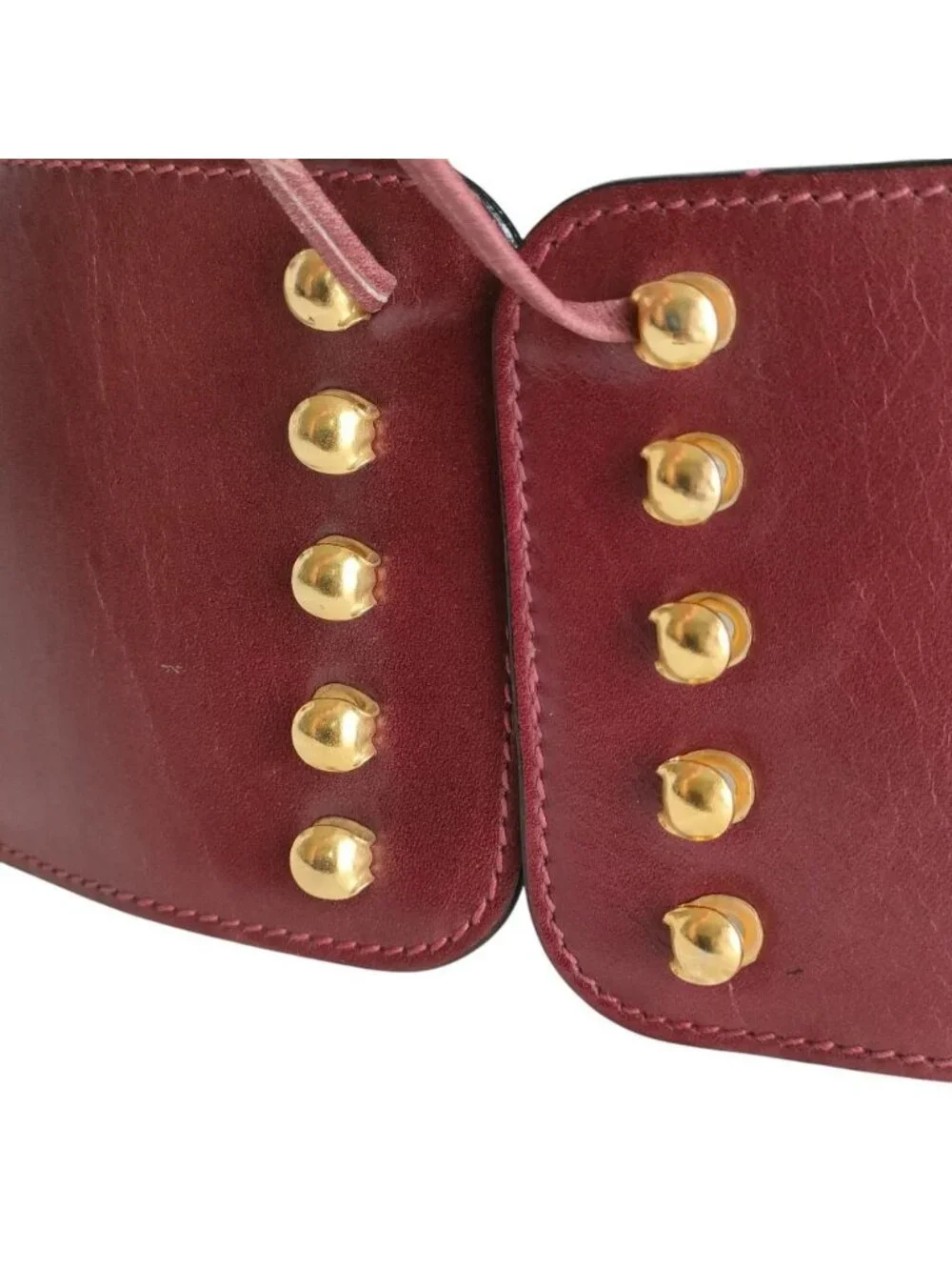 Celine Vintage Star Ball Charm Corset Waist Mark Wide Leather Belt 75 Bordeaux